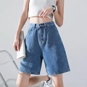 Denim Shorts High Waist Women’s Casual Slimming Breathable Washed Vintage Style Loose Shorts for Women