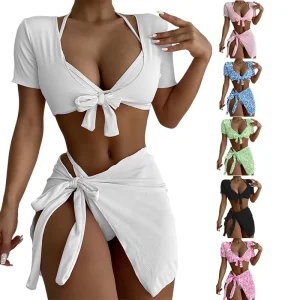 Design Women Bikini 4 Piece Sets Swimsuits Fashion Fitness Swimwear Solid Swim Set Women Summer Beachwear Bathing Suits