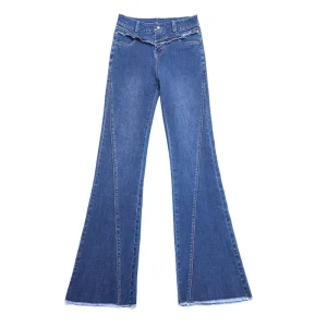 Designer Denim Skinny Casual Breathable Washable Solid Flare Jeans