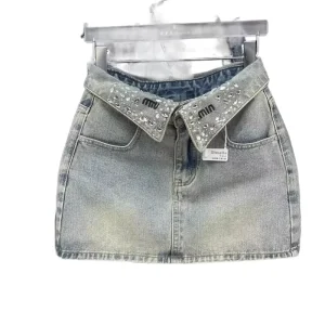 Diamond Denim Hot Girl Skirts Embroidery Slim Korean Street Casual A-line High Waist Mini Skirts Women Fashion Clothing