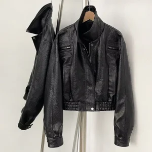 Direct Factory Sale Women’s Leather Jacket Breathable Waterproof Windproof Linen Lining Winter Streetwear
