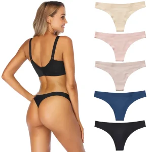 Direct Sale Lady Seamless Women’s Thong Panties Invisible Skinny Fit Low Rise Sexy Knitted Thin Ice Silk Breathable High Quality