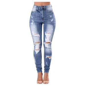 Distressed Sexy Women’s Tight Stretch Pencil Pants High-waisted Jeans