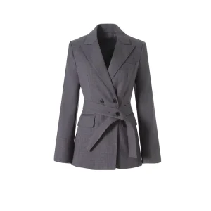 Double-Breasted Lace-up Waist Solid Woven Women’s Blazer Spring Autumn Elegant Casual Suit Jacket