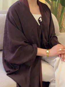 Draped Cardigan Dress for Commuting Coat-style Oversized Abaya Belted Long Cardigan Modest Islamic Commute Long Robe
