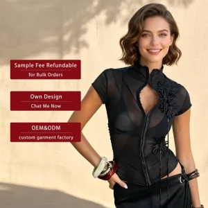 Dropshipping Boutique Trendy Popular Mesh Sexy Short Sleeve Women’s T shirts