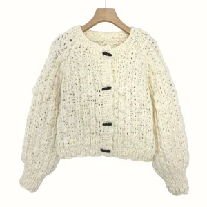 E&L Handmade Winter Women’s Casual Cardigan Sweater with Single Button Closure Wool/Acrylic Material