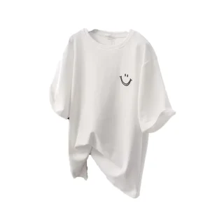 ESU White Women’s Short Anti pilling Digital Printing Knitted Diamond Design Butterfly Sleeve Summer Loose Fit Casual Top 180g