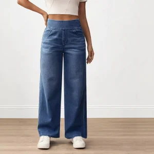 Eco Friendly Breathable Casual Comfortable High Waist Plus Size Women’s Jeans Elastic Waist High Stretch Wide Leg