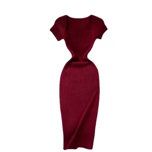 Eco Friendly Korean Slim Fit Knitted Sweater Dress Women’s Short Sleeve Solid Color Hip Hugging Casual Midi Dress Bohemian Style