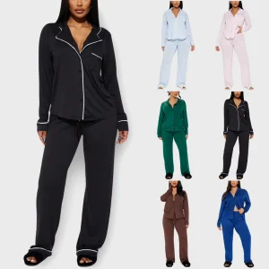 Eco Friendly Viscose Blend Women’s Sleepwear Set Long Sleeve Pajamas Elastic Waist for Autumn Spring Elegant Home Loungewear