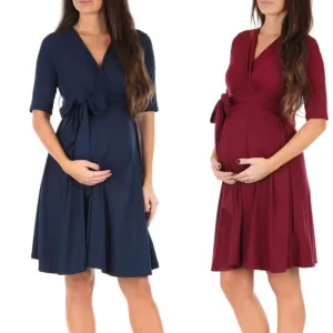 Eco Friendly & Washable Maternity Dress Casual Elegant Midi Clothing for Pregnant Women Soft Photoshoot Outfit