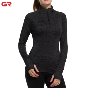 Eco-friendly Custom Women’s Yoga Zipper Top Four-way Stretch Stand-Collar Slim Fit Raglan Long Sleeve for Gym Fitness Wear