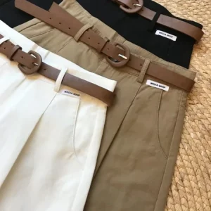 Elegant High Waist Pocket Wide Leg Fashion Suit Pants Summer Slimming Shorts With Belt Women’s Shorts Tight Pants