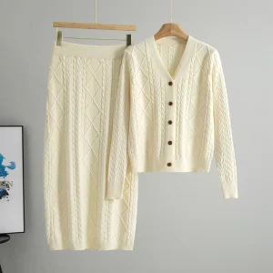 Elegant Knitted Cardigan Set Women’s Spring Autumn Retro Sweater Long Sleeves Sweater Set Women’s Knitted Set