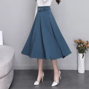 Elegant Ladies Long Skirt A line High Waist Midi Long Skirt for Women Office Ladies Women’s Elegant Skirt