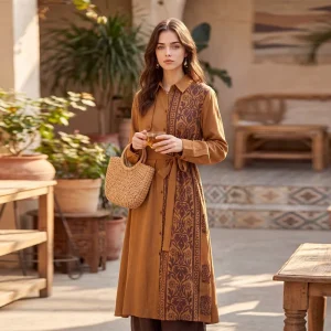 Elegant Ladies Women’s Trench Coat Vintage Retro Style Pattern Printing Long Trench Coats Trendy for Ladies