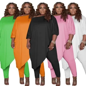 Elegant Large Women’s Wear Set Unique Fat Plus Size Pants Dress Fashion Set for Stylish Plus Size Women 2 Piece