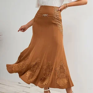 Elegant Long Skirts for Women Flower Net Stitching Top High-waist Skirt Ladies Evening Party Luxury Vintage A Line Skirt