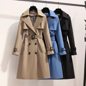 Elegant Modest Regular Winter Spring Breathable Windcheater Women’s Trench Coat Cotton Filling Silk Lining