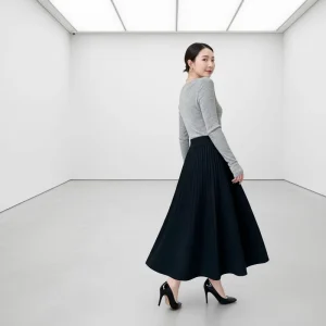 Elegant Office Lady Pleated Knit Skirt High Waist Elastic Waistband Flared Midi Skirt for Women’s Daily Wear Dress