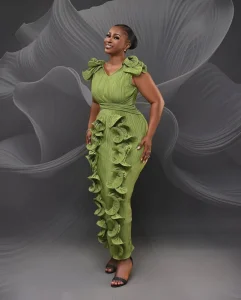 Elegant Pleated Midi Dress for Women Empire 3D Ruffled Lace Vestidos Long Dress