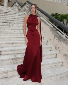 Elegant Satin Halter Women Maxi Dress Back Bandage Sleeveless Sexy Club Pary Evening Long Dress