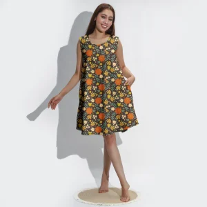 Elegant Sleeveless High Waist Summer Swing Dress For Women Tummy Control Vibrant 3D Digital Printed Pattern Casual Daily Wear