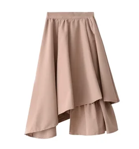 Elegant Solid Color Asymmetrical Hem High-waisted A Line Midi Women’s Skirt for Female