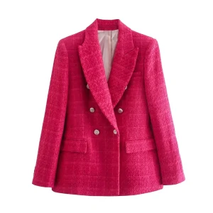 Elegant Style Double Breasted Long Sleeve Notched Collar Casual Ladies Blazers for Women