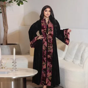 Elegant Vintage Velvet Jacquard Floor Length Floral Natural Waistline Woven Breathable Daily Wear Women’s Dress