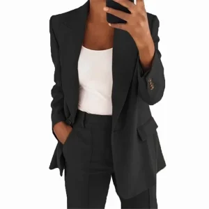 Elegant Women Blazers Casual Sleeve Office Lady Black Blazers Solid Color Female Blazers Coat