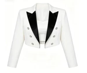Elegant Women’s Double Breasted Blazers Solid Color V Neck Jacket with Color Stitched Collar for All Seasons