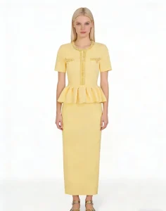Elegant Women’s Fashion Knitted Beaded Slim Fit Short Sleeve Dress for Women Wedding Dress