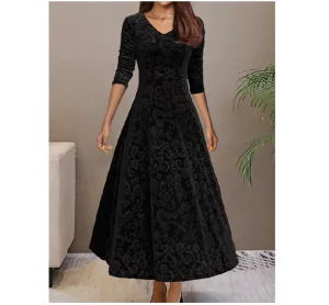 Elegant Women’s Long Sleeve Floor Length Party Dress Casual Style with Elastic Waist for Birthday Prom or Wedding in Autumn