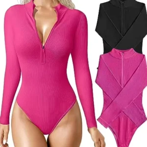Elegant Women’s Long Sleeved Romper Front Zipper Top Shaper Bodysuit for Gym Fitness Yoga Custom Logo Accepted