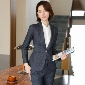 Elegant Women’s Office Business Style Suit Set with Button Decoration Including Skirt