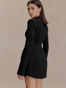 Elegant Women’s Peplum Dress High Neck Single Breasted Button Solid Color Mini A Line Formal Sexy Casual Natural Front Spring