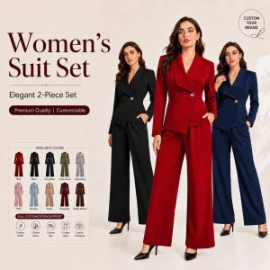 Elegant Women’s Suit Set Fashion Long Sleeve Asymmetric Blazer and Straight Leg Pants Two Piece Set for Business Office Wear