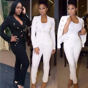 Elegant Women’s Velvet Two Piece Blazer Suit Set with Single Button Closure Casual Long Sleeve Polyester Breathable