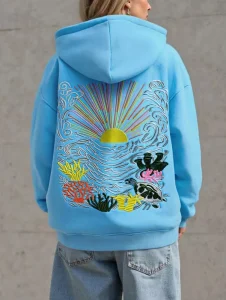 Embroidered Casual Loose Fit Long Sleeve Hooded Sweatshirt Custom Logo Streetwear Embroidery Hoodie For Women