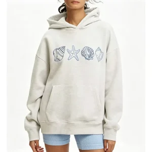 Embroidered Oversized Hoodie Women 360gsm Cotton Blend Fleece Lined Winter Pullover Streetwear With Puff Print Logo Top