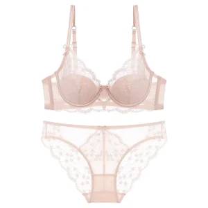 Embroidery Lace Bow Women’s Intimates Ultra thin Bra and Panty Set