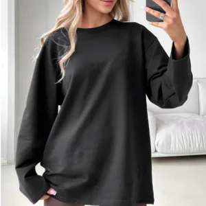 Enyami Printed Tee Thermal Women Oversized Top Streetwear & Winter Layering Long Sleeve Cotton T shirt Base Shirt