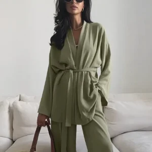 Enyami Women 2 Piece Loungewear Outfits Business Casual Long Sleeve Button Down Shirt Pants Clothing Sweatsuits Set
