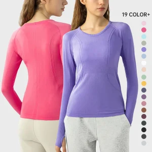 Equestrian Long Sleeve Seamless Fitness Wear Yoga Top Wear Women’s Running Athletic Gym Workout Shirt With Thumb Holes