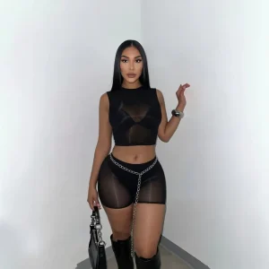 Erotic Lingerie Sexy High Elastic Shiny Sheer Above Knee Shorts 2 Piece Set Nightclub Outfit