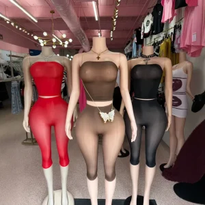 Erotic Lingerie Sexy High Elastic Shiny Sheer Above Knee Shorts 2 Piece Set Nightclub Outfit Women