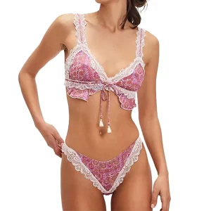 Euro-American Tie Straps Style Swimwear Custom Adjustable Detachable Shoulder Straps Swimsuit Design Lace Floral Print Bikini