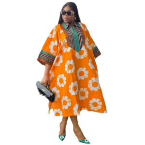 Europe US Cross Border Autumn Casual Medium Length Printed Shirt Dress Fashion Women’s Medium Length Casual Dress